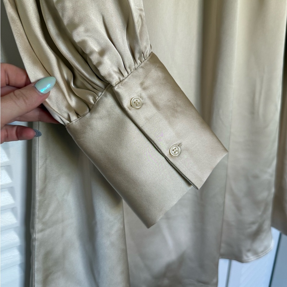 H&M Satin Cream Long Sleeve Dress - Picture 3 of 8